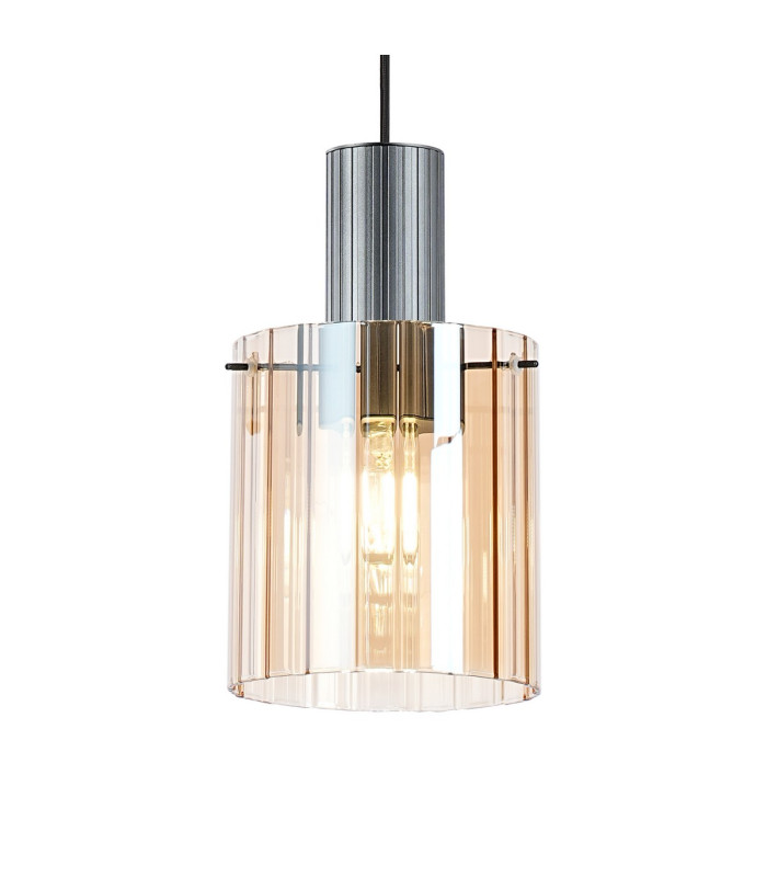 Hudson 21cm Single Pendant 1 Light Adjustable E27 Dark Grey/Amber Wide Line Glass-6