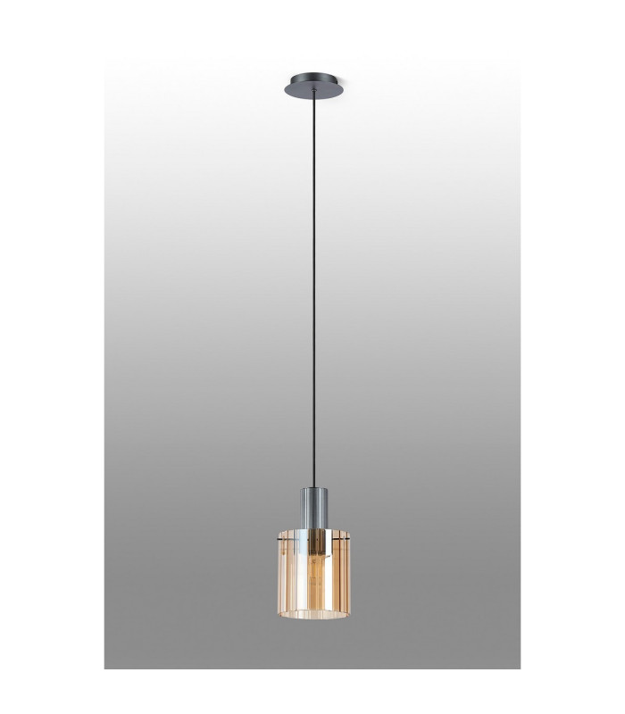 Hudson 21cm Single Pendant 1 Light Adjustable E27 Dark Grey/Amber Wide Line Glass-8