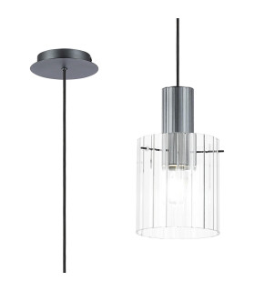 Hudson 21cm Single Pendant 1 Light Adjustable E27 Dark Grey/Clear Wide Line Glass-1