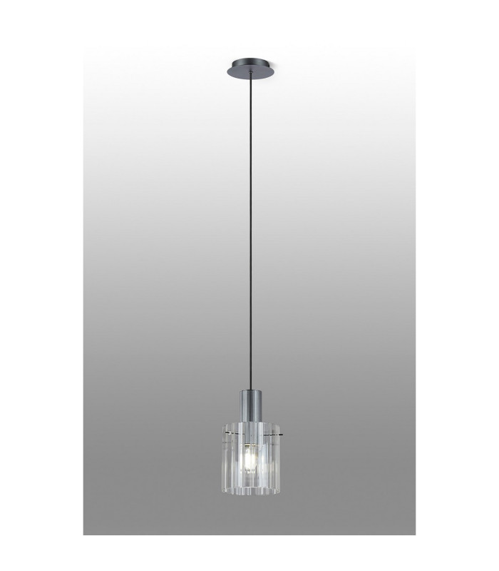 Hudson 21cm Single Pendant 1 Light Adjustable E27 Dark Grey/Clear Wide Line Glass-3