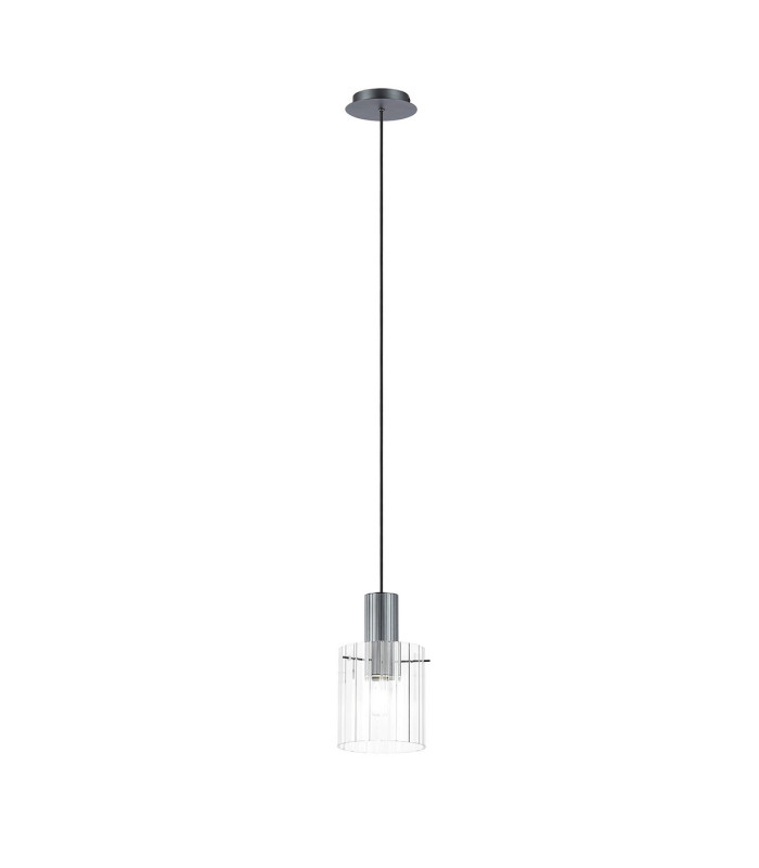 Hudson 21cm Single Pendant 1 Light Adjustable E27 Dark Grey/Clear Wide Line Glass-4