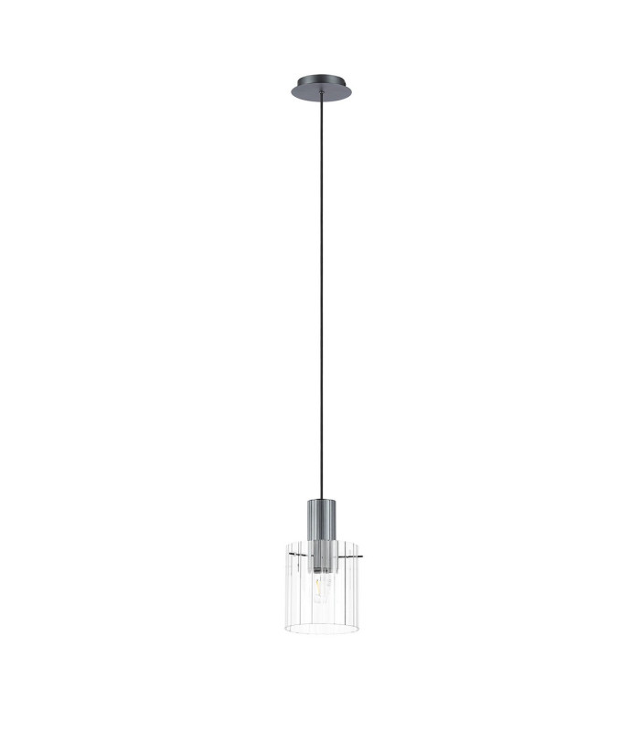 Hudson 21cm Single Pendant 1 Light Adjustable E27 Dark Grey/Clear Wide Line Glass-5