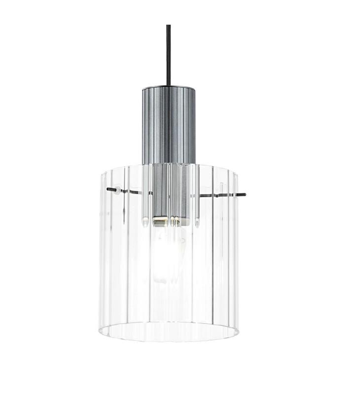 Hudson 21cm Single Pendant 1 Light Adjustable E27 Dark Grey/Clear Wide Line Glass-6