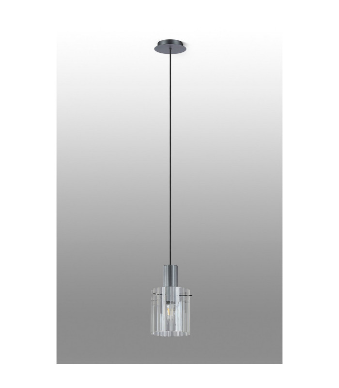 Hudson 21cm Single Pendant 1 Light Adjustable E27 Dark Grey/Clear Wide Line Glass-8