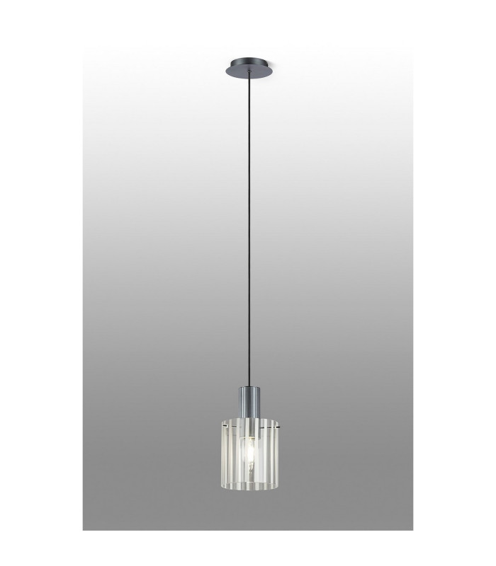 Hudson 21cm Single Pendant 1 Light Adjustable E27 Dark Grey/Frosted/Clear Wide Line Glass-3
