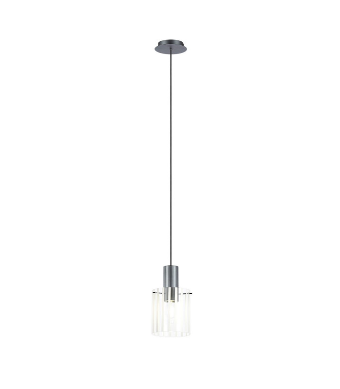 Hudson 21cm Single Pendant 1 Light Adjustable E27 Dark Grey/Frosted/Clear Wide Line Glass-4