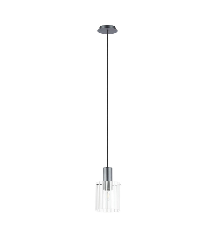 Hudson 21cm Single Pendant 1 Light Adjustable E27 Dark Grey/Frosted/Clear Wide Line Glass-5