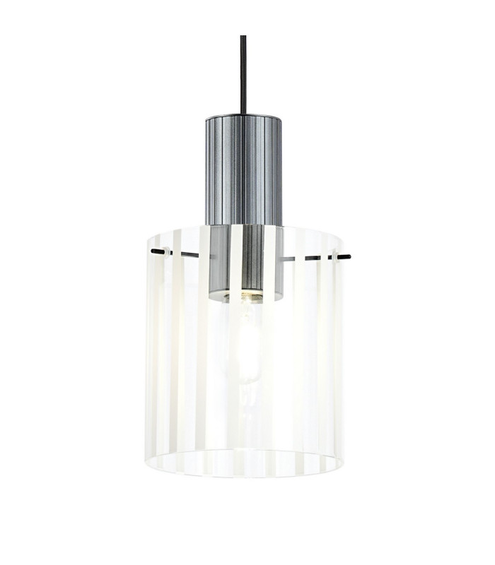 Hudson 21cm Single Pendant 1 Light Adjustable E27 Dark Grey/Frosted/Clear Wide Line Glass-6