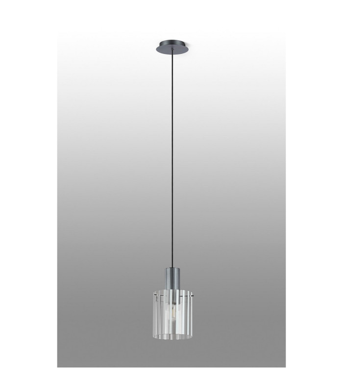 Hudson 21cm Single Pendant 1 Light Adjustable E27 Dark Grey/Frosted/Clear Wide Line Glass-8