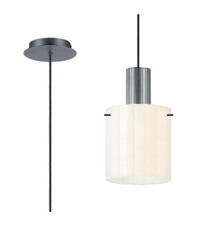 Hudson 21cm Single Pendant 1 Light Adjustable E27 Dark Grey/Gloss White Wide Line Glass-1