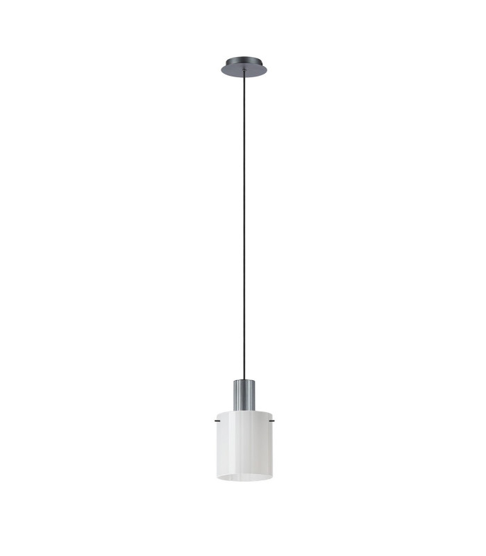 Hudson 21cm Single Pendant 1 Light Adjustable E27 Dark Grey/Gloss White Wide Line Glass-4