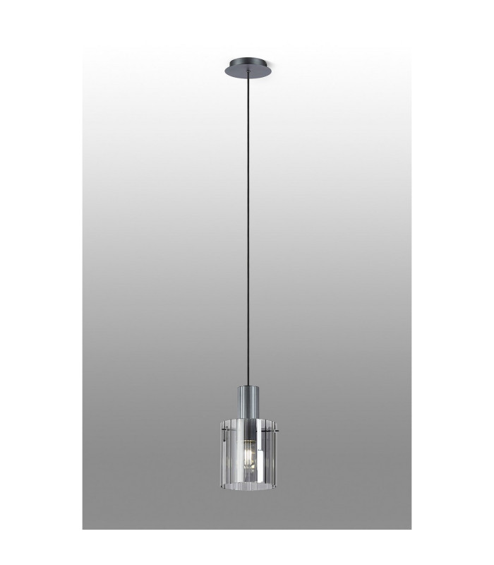 Hudson 21cm Single Pendant 1 Light Adjustable E27 Dark Grey/Smoke Wide Line Glass-3