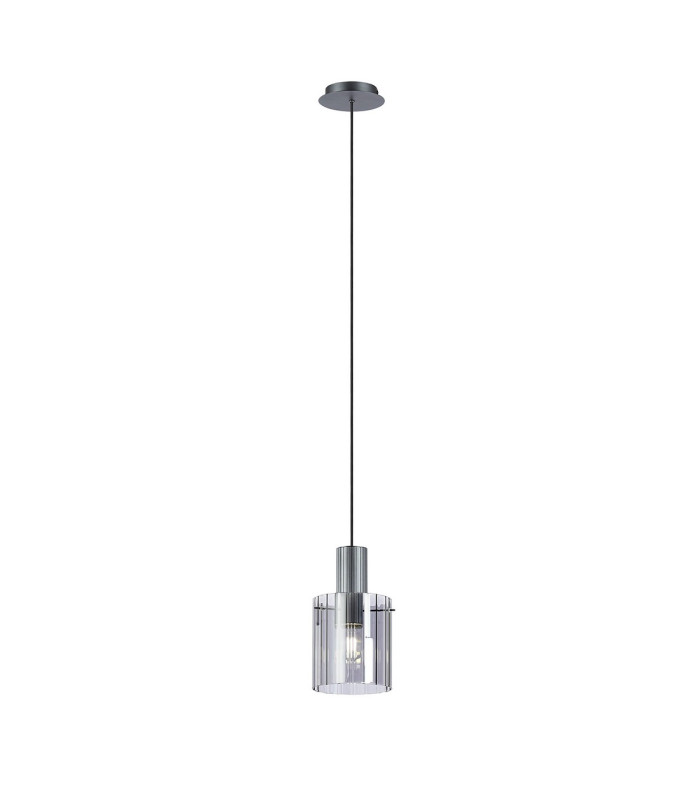Hudson 21cm Single Pendant 1 Light Adjustable E27 Dark Grey/Smoke Wide Line Glass-4