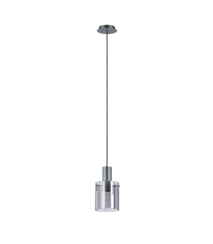 Hudson 21cm Single Pendant 1 Light Adjustable E27 Dark Grey/Smoke Wide Line Glass-5