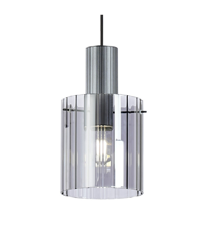 Hudson 21cm Single Pendant 1 Light Adjustable E27 Dark Grey/Smoke Wide Line Glass-6