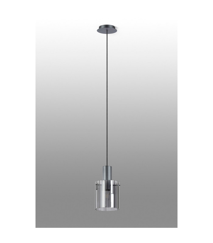 Hudson 21cm Single Pendant 1 Light Adjustable E27 Dark Grey/Smoke Wide Line Glass-8