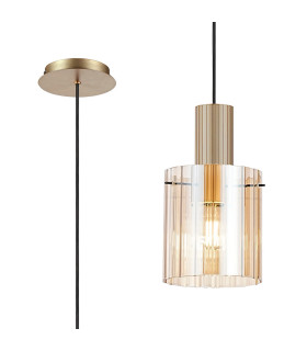 Hudson 21cm Single Pendant 1 Light Adjustable E27 Light Gold/Amber Wide Line Glass-1