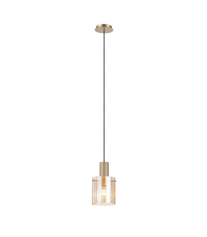 Hudson 21cm Single Pendant 1 Light Adjustable E27 Light Gold/Amber Wide Line Glass-3