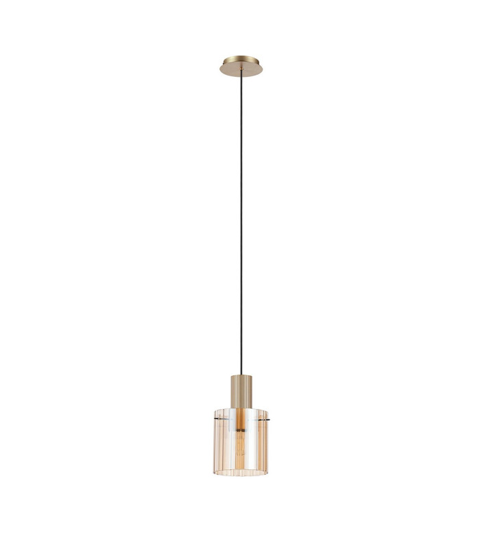 Hudson 21cm Single Pendant 1 Light Adjustable E27 Light Gold/Amber Wide Line Glass-4