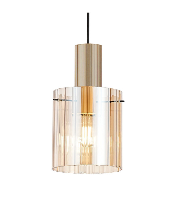 Hudson 21cm Single Pendant 1 Light Adjustable E27 Light Gold/Amber Wide Line Glass-6