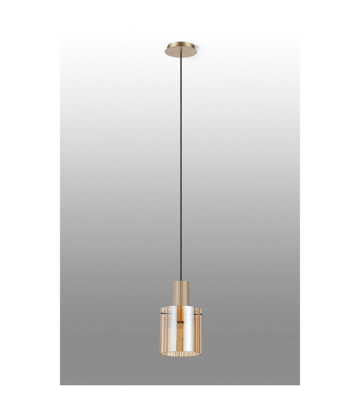 Hudson 21cm Single Pendant 1 Light Adjustable E27 Light Gold/Amber Wide Line Glass-7
