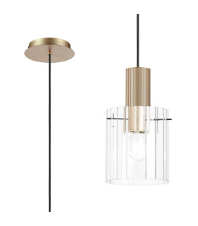 Hudson 21cm Single Pendant 1 Light Adjustable E27 Light Gold/Clear Wide Line Glass-1