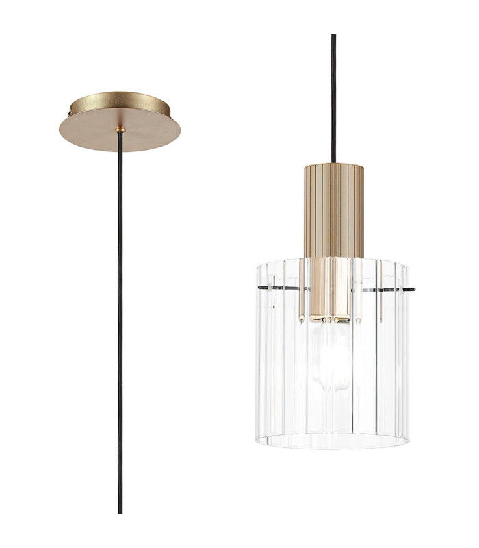 Hudson 21cm Single Pendant 1 Light Adjustable E27 Light Gold/Clear Wide Line Glass-1