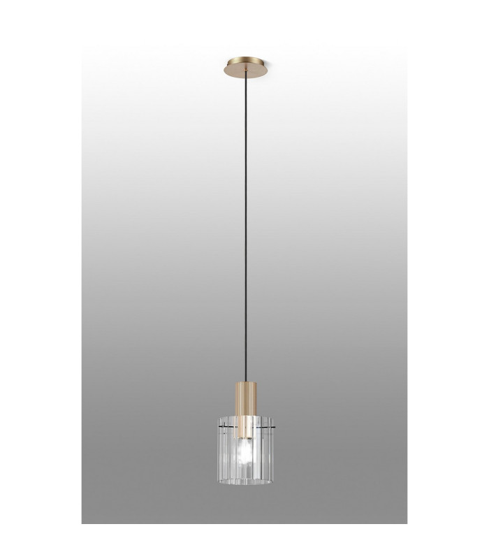 Hudson 21cm Single Pendant 1 Light Adjustable E27 Light Gold/Clear Wide Line Glass-3