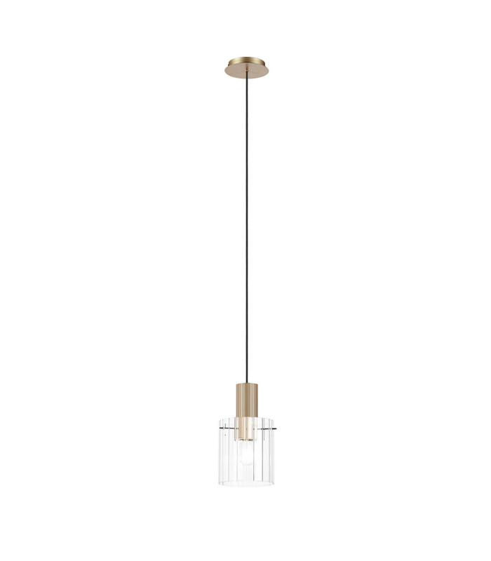 Hudson 21cm Single Pendant 1 Light Adjustable E27 Light Gold/Clear Wide Line Glass-4