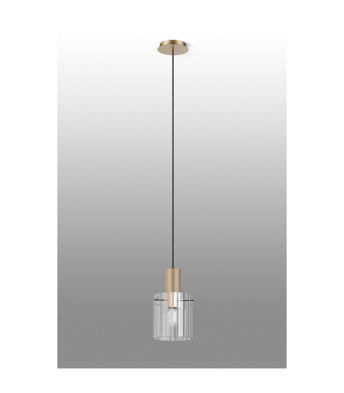 Hudson 21cm Single Pendant 1 Light Adjustable E27 Light Gold/Clear Wide Line Glass-8