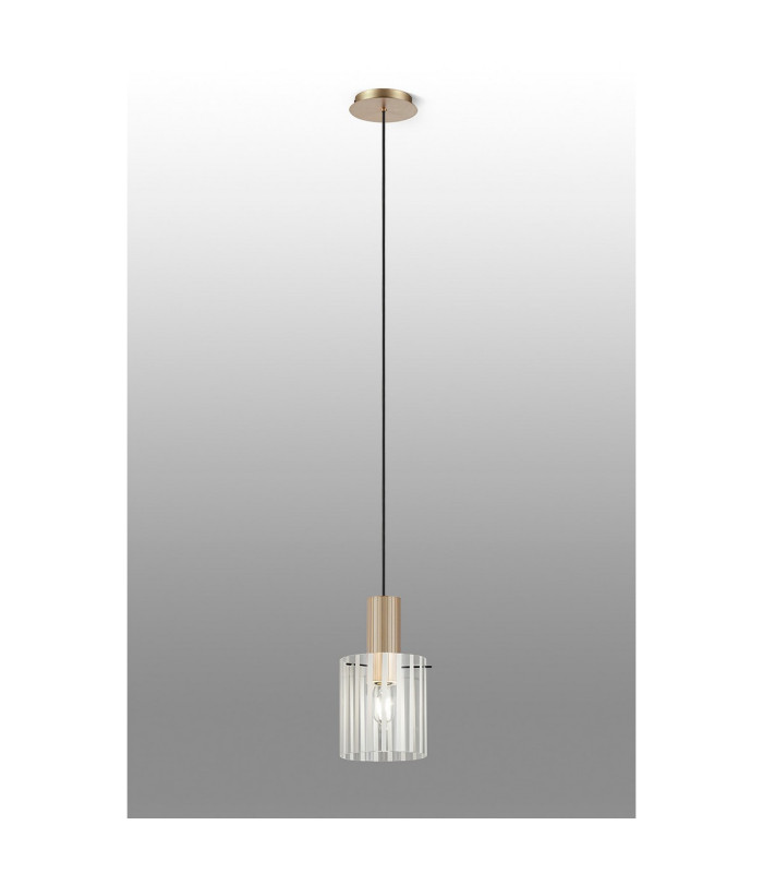 Hudson 21cm Single Pendant 1 Light Adjustable E27 Light Gold/Frosted/Clear Wide Line Glass-3