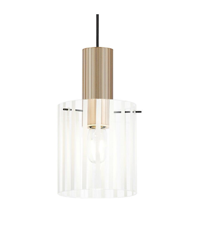 Hudson 21cm Single Pendant 1 Light Adjustable E27 Light Gold/Frosted/Clear Wide Line Glass-7