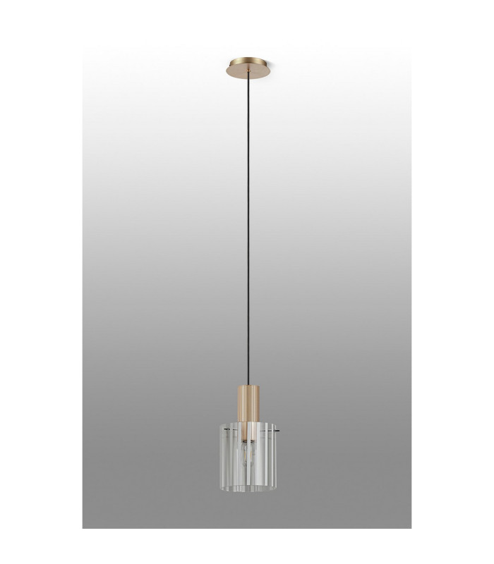 Hudson 21cm Single Pendant 1 Light Adjustable E27 Light Gold/Frosted/Clear Wide Line Glass-8
