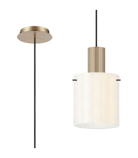 Hudson 21cm Single Pendant 1 Light Adjustable E27 Light Gold/Gloss White Wide Line Glass-1