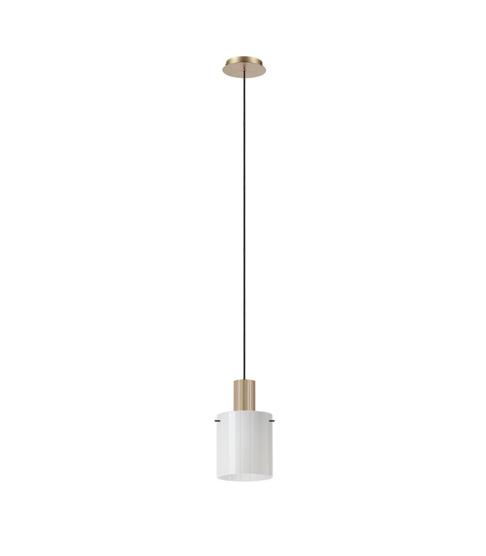 Hudson 21cm Single Pendant 1 Light Adjustable E27 Light Gold/Gloss White Wide Line Glass-5