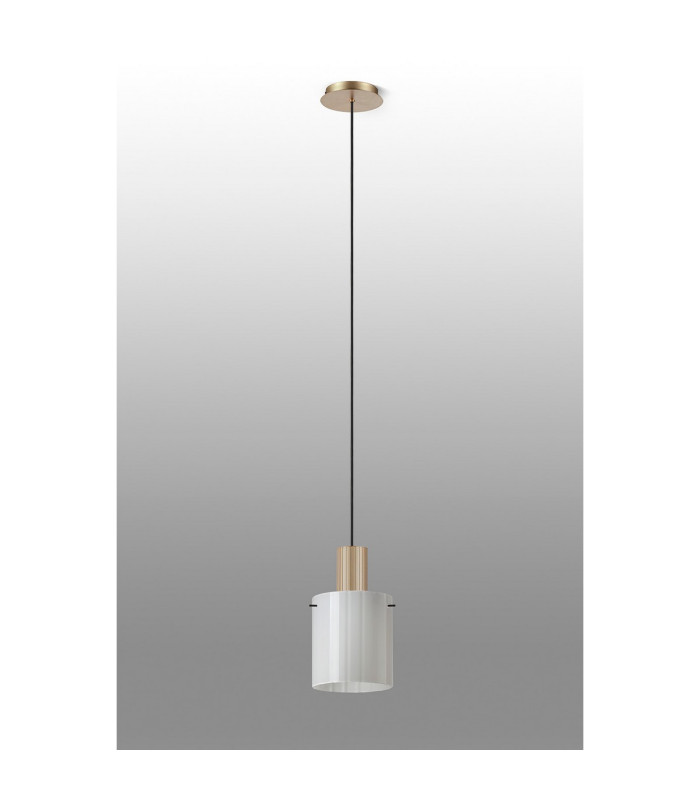 Hudson 21cm Single Pendant 1 Light Adjustable E27 Light Gold/Gloss White Wide Line Glass-8