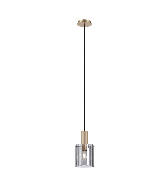 Hudson 21cm Single Pendant 1 Light Adjustable E27 Light Gold/Smoke Wide Line Glass-4