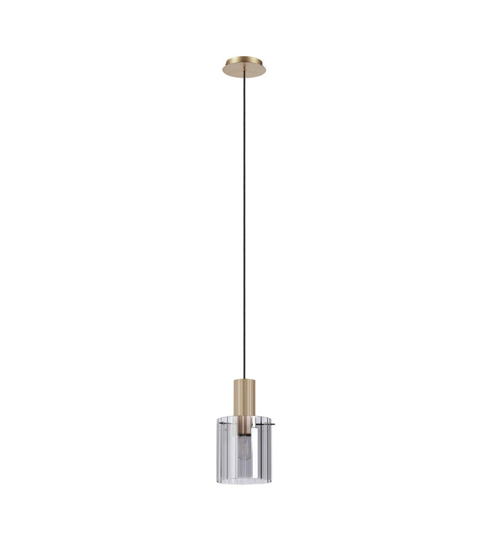 Hudson 21cm Single Pendant 1 Light Adjustable E27 Light Gold/Smoke Wide Line Glass-5