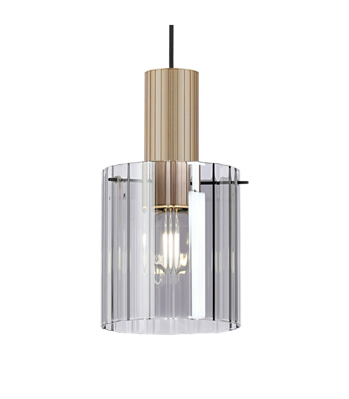 Hudson 21cm Single Pendant 1 Light Adjustable E27 Light Gold/Smoke Wide Line Glass-7