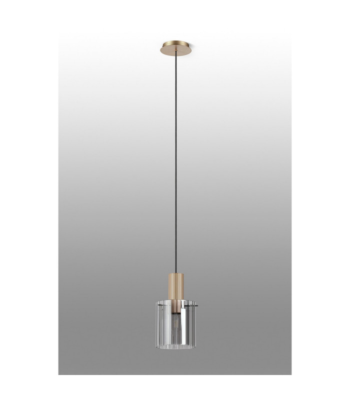 Hudson 21cm Single Pendant 1 Light Adjustable E27 Light Gold/Smoke Wide Line Glass-8