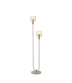 Hudson Stepped Floor Lamp 2 Light E27 Beige Stone/Amber Narrow Line Glass-1