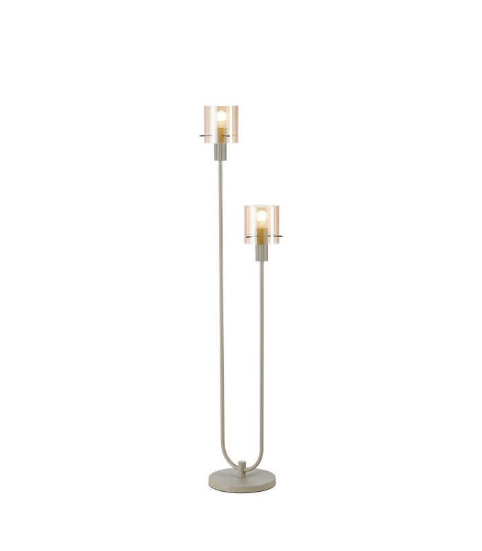 Hudson Stepped Floor Lamp 2 Light E27 Beige Stone/Amber Narrow Line Glass-1