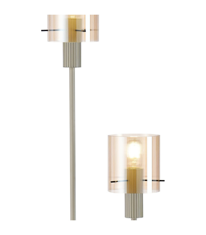 Hudson Stepped Floor Lamp 2 Light E27 Beige Stone/Amber Narrow Line Glass-6