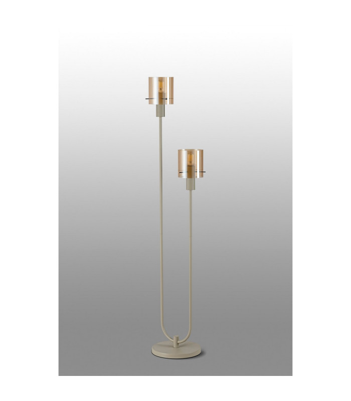 Hudson Stepped Floor Lamp 2 Light E27 Beige Stone/Amber Narrow Line Glass-7