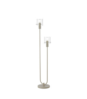 Hudson Stepped Floor Lamp 2 Light E27 Beige Stone/Clear Narrow Line Glass-1