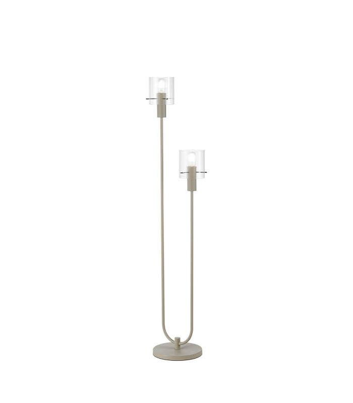 Hudson Stepped Floor Lamp 2 Light E27 Beige Stone/Clear Narrow Line Glass-1