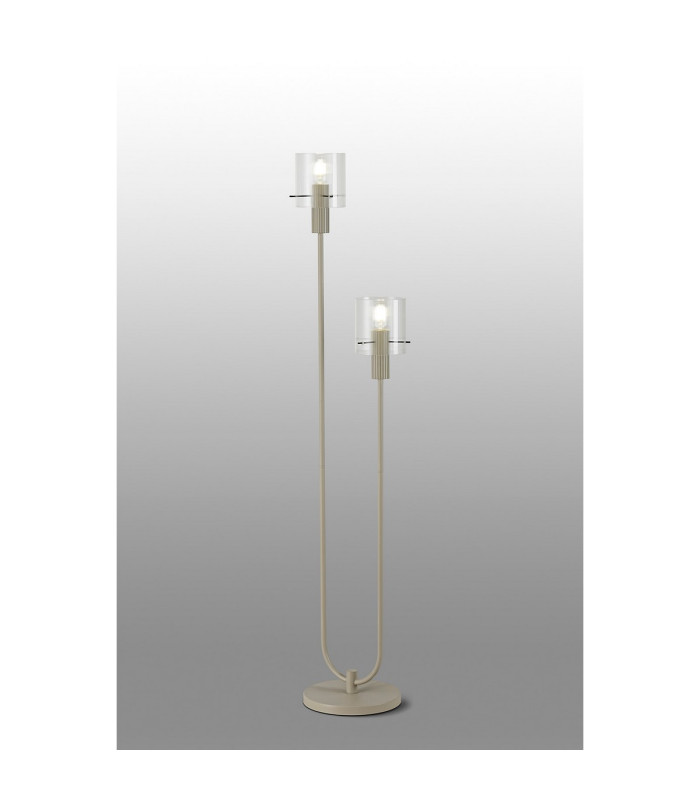 Hudson Stepped Floor Lamp 2 Light E27 Beige Stone/Clear Narrow Line Glass-3