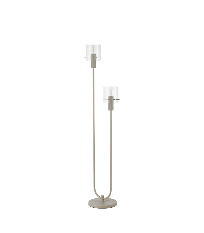 Hudson Stepped Floor Lamp 2 Light E27 Beige Stone/Clear Narrow Line Glass-4