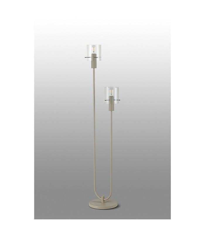 Hudson Stepped Floor Lamp 2 Light E27 Beige Stone/Clear Narrow Line Glass-7