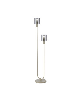 Hudson Stepped Floor Lamp 2 Light E27 Beige Stone/Smoke Narrow Line Glass-1